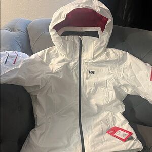 Helly Hansen White Ski Jacket with Red Accents